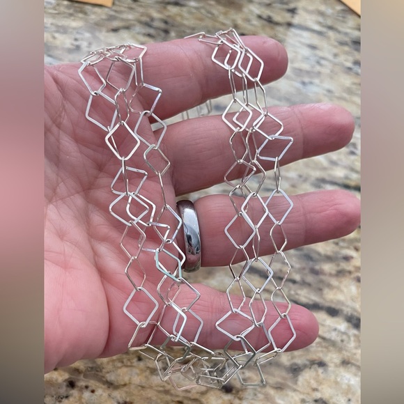 Vintage Square Cell Three Strand Italian Sterling Silver